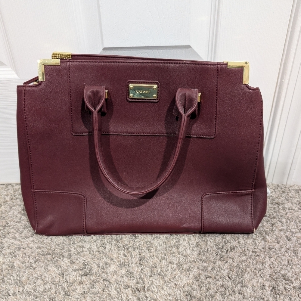 Nine West Burgundy with Gold Details Tote Bag with Crossbody Strap